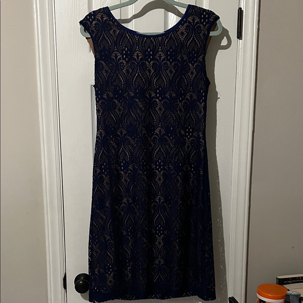 Connected Apparel Navy Lace Midi Dress